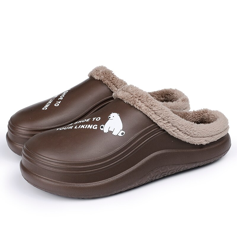 Zuecos de casa de invierno para hombre, zapatillas de levantar con impresiones, Forro cálido de felpa, zapatos impermeables para casa, zuecos cálidos de ,
