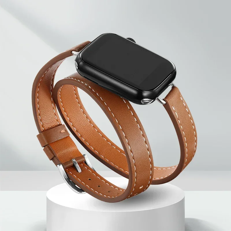 Bracelet en cuir pour Bracelet de montre Apple 10 42MM 46mm 9 8 7 41 45mm 6 SE 5 4 40 44mm Correa pour Bracelet IWatch Series10 Ultra 2 49mm: Black Yellow / 14mm