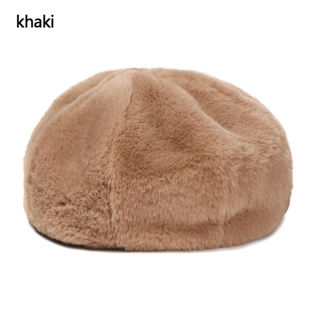 1PC Classic Beret Hat Women Soft Plush Pure Color Autumn Winter Beret Wool Outdoor Warm: khaki