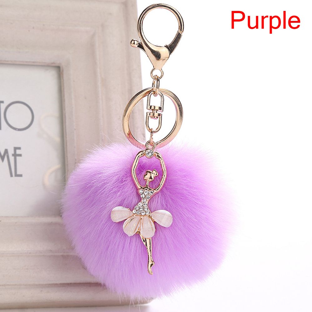 Cute Faux Rabbit Fur Key Ring Fluffy Ballet Girl Car Keychain Key Chain Women Bag Keys Accessories