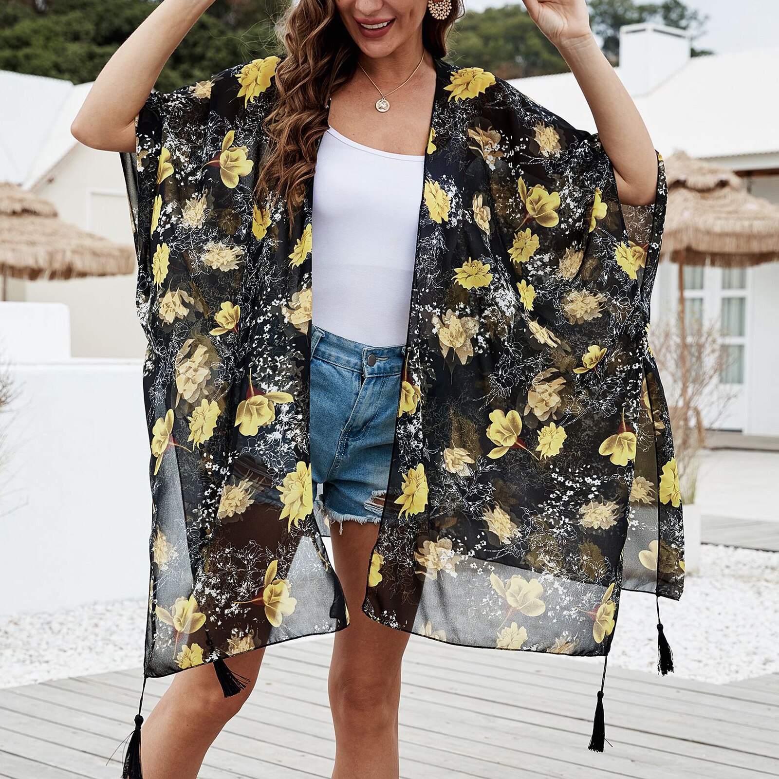 Cardigan Kimono Mujer Para Playa Kimono De Gasa Para Mujer