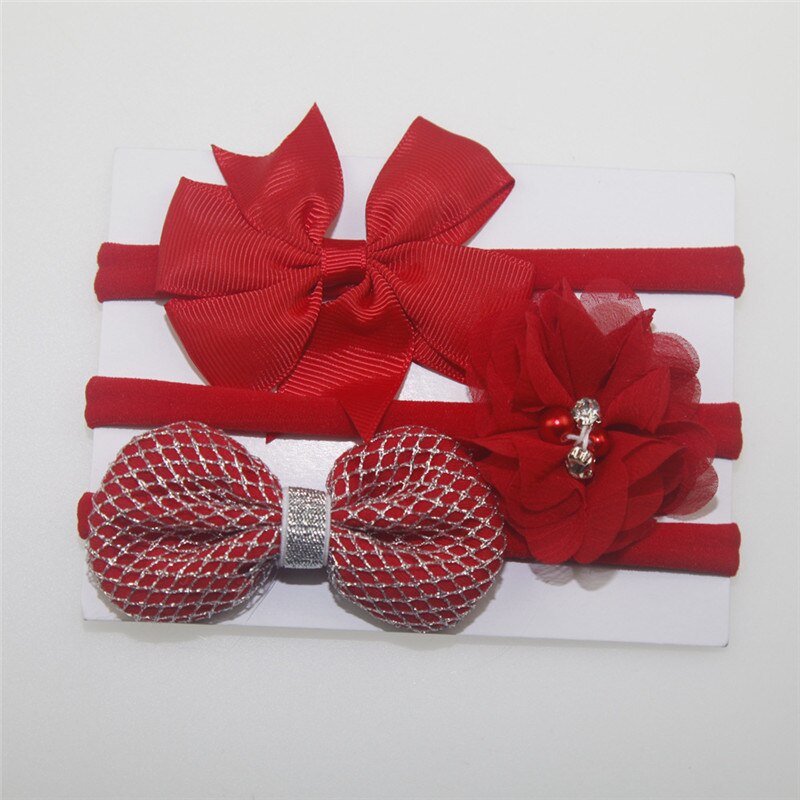 3pcs/set Print Cute Bow-Knot Cotton Girl Headbands headbands Newborn Headband: Red