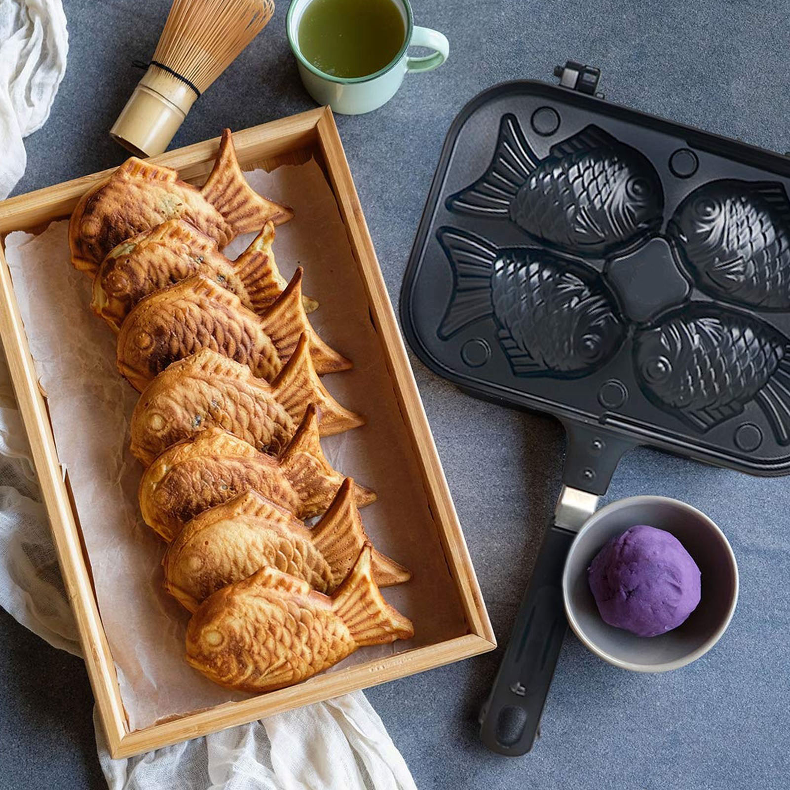 Taiyaki gotowanie Bakeware Taiyaki ryba kształt ciasto producent nie Stick Taiyaki podwójnie pieczenie patelnia wafel pieczenie forma Taiyaki ciasto producent