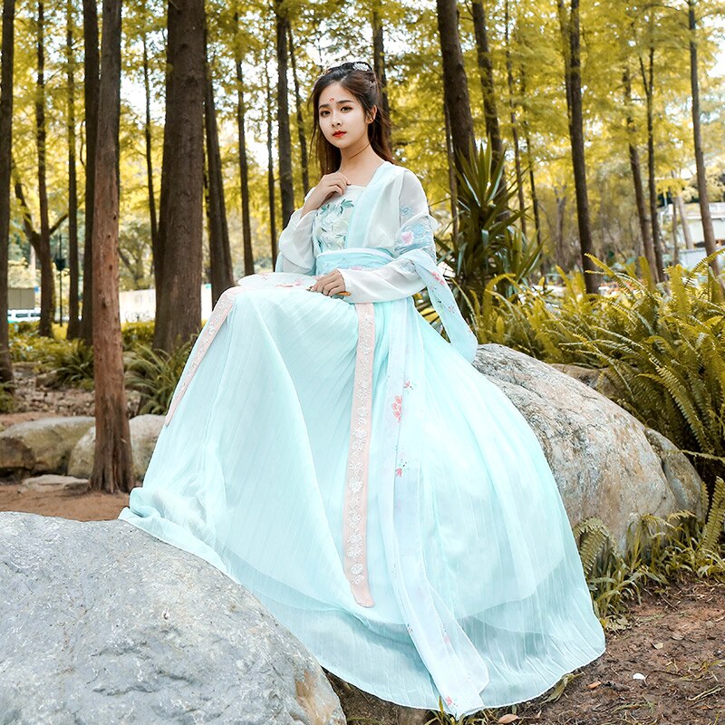 Hanfu Vrouwen Traditionele Dans Kostuum Folk Festival Outfit Fairy Jurk Oosterse Nationale Prestaties Kleding Stadium Pak DF1011