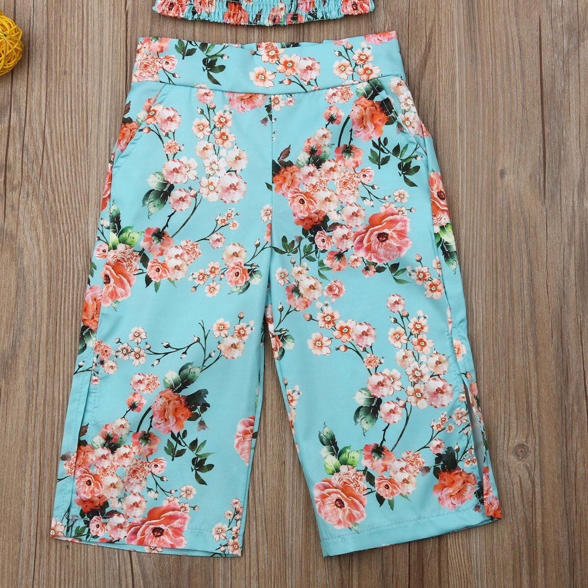 Småbarn barn bebis flicka blommiga sommarkläder set 2 st off shoulder crop tops långa delade byxor bedårande outfit set 2-6 år