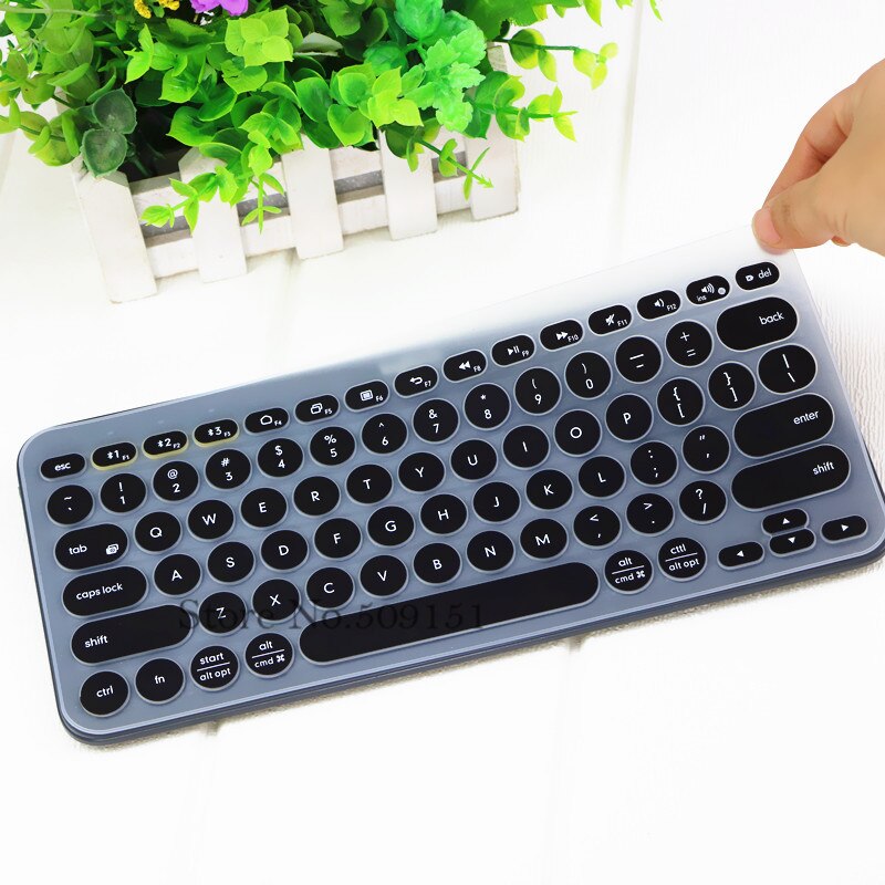 Silikone tastatur cover beskytter til logitech  k380 bluetooth multi-enheds tastatur vandtæt trådløs desktop støv hud film: Sort