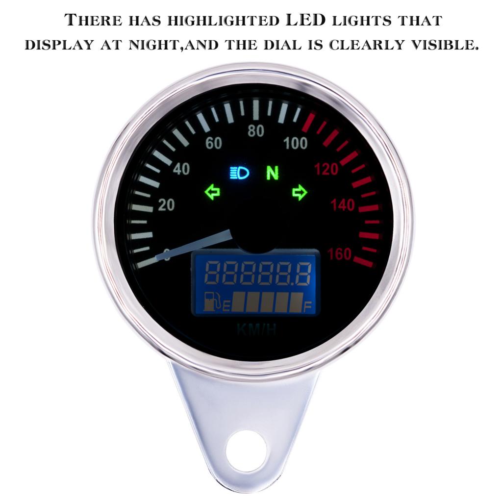 Waterproof 12V Motorbike Chrome LCD Speedometer Odometer Tachometer Multifunction Gauge