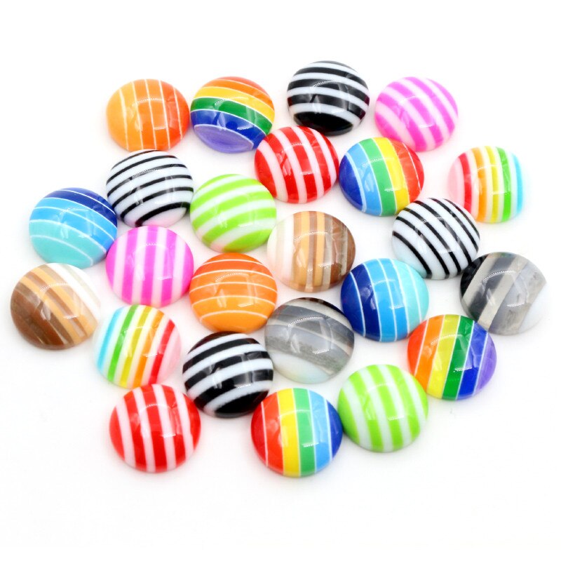 ! 40 unids/lote 12mm colores mezclados resina trasera plana rayas clásicas cabujones Cabochon Base camafeo 12mm