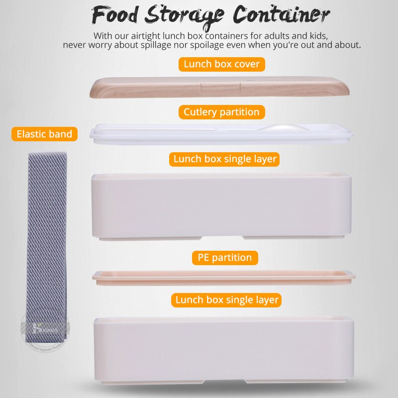 Bento Lunch Box Japanese With Spoons Chopsticks Microwave Wood Bento Box Salad Fruit Food Container Thermal Lunch Box For Kids