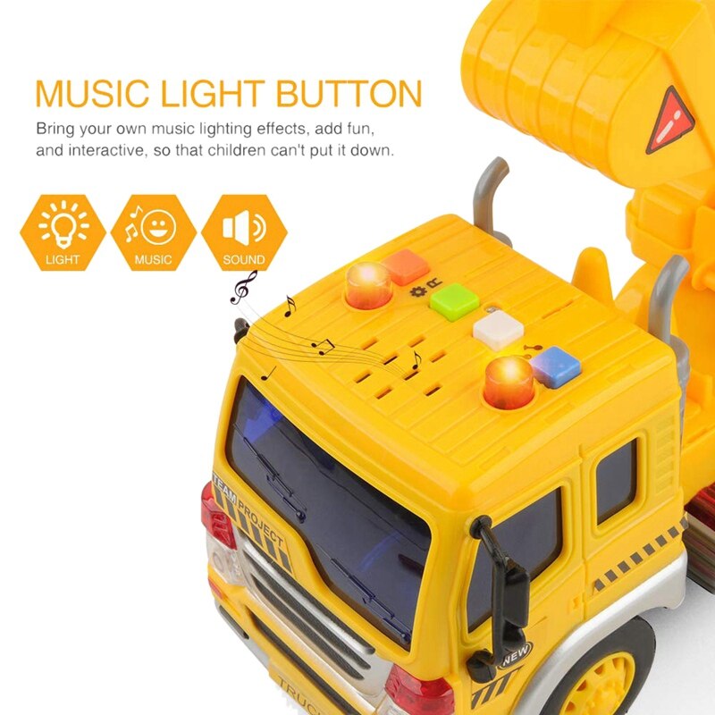 Kids Friction Powered Excavator Truck Toy, Engineering Tow Toy Truck Vehicles with Lights and Sounds, Boys and Girls