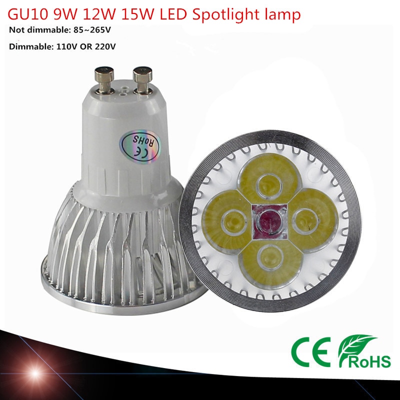 1Pcs GU10 Base 9W 12W 15W High Power Led Spot Light Wit/Warm/Cool wit Ac/110V 220V 230V Led Spotlight