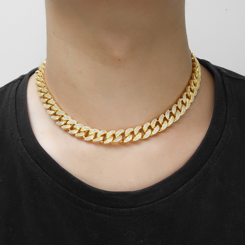 Hop hip-hop pieno gioielli con diamanti zircone oro catena Cuba collana a catena