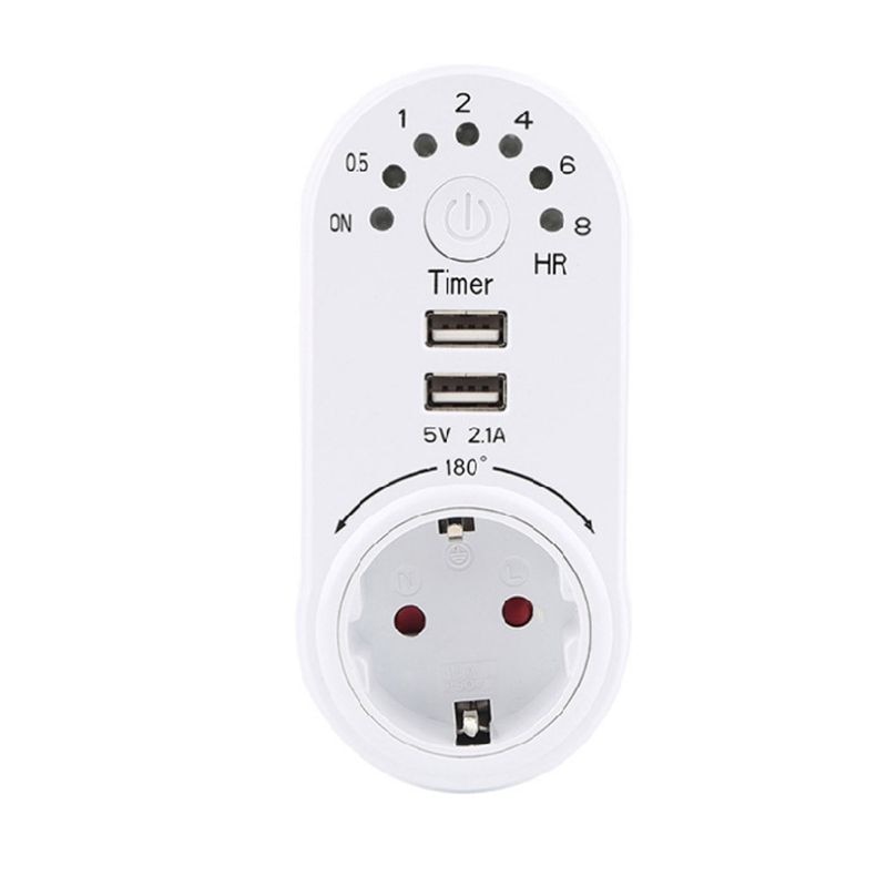 Eu Plug Countdown Timer Socket Smart Control Dual Usb-poorten 180 Rotatie 8 Uur
