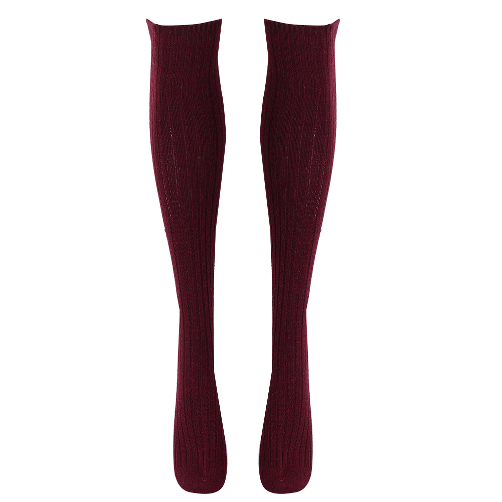 Medias largas y gruesas de algodón para mujer, mallas de lana suave tejidas por encima de la rodilla, largas, hasta el muslo, color negro, invierno, novedad: Borgoña