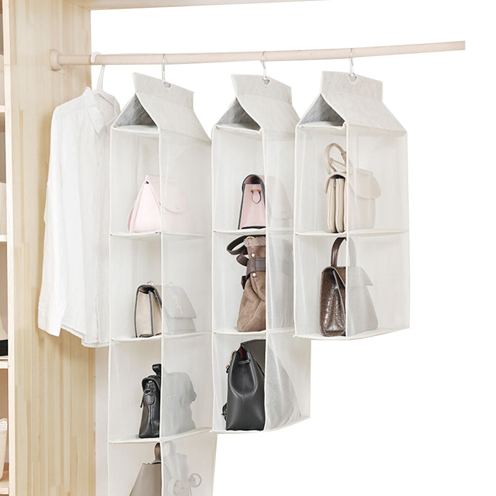 2/3/4 Compartments Handbag Organizer Hanging Storage Holder with Hook Foldable Dust Shield