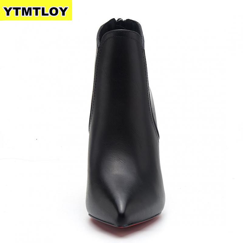 Botines De piel sintética con cremallera para Mujer, botas con tacones altos, color negro, punta estrecha, para Otoño e Invierno