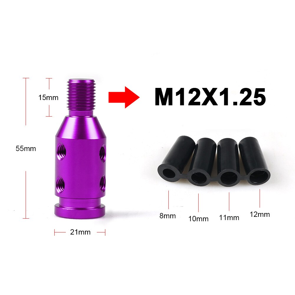 Adaptador Universal de pomo de cambio de marchas Manual para coche, palanca de cambios sin rosca, aleación de aluminio, rosca M10x1.5/M12x1.25:  Purple-12x1.25