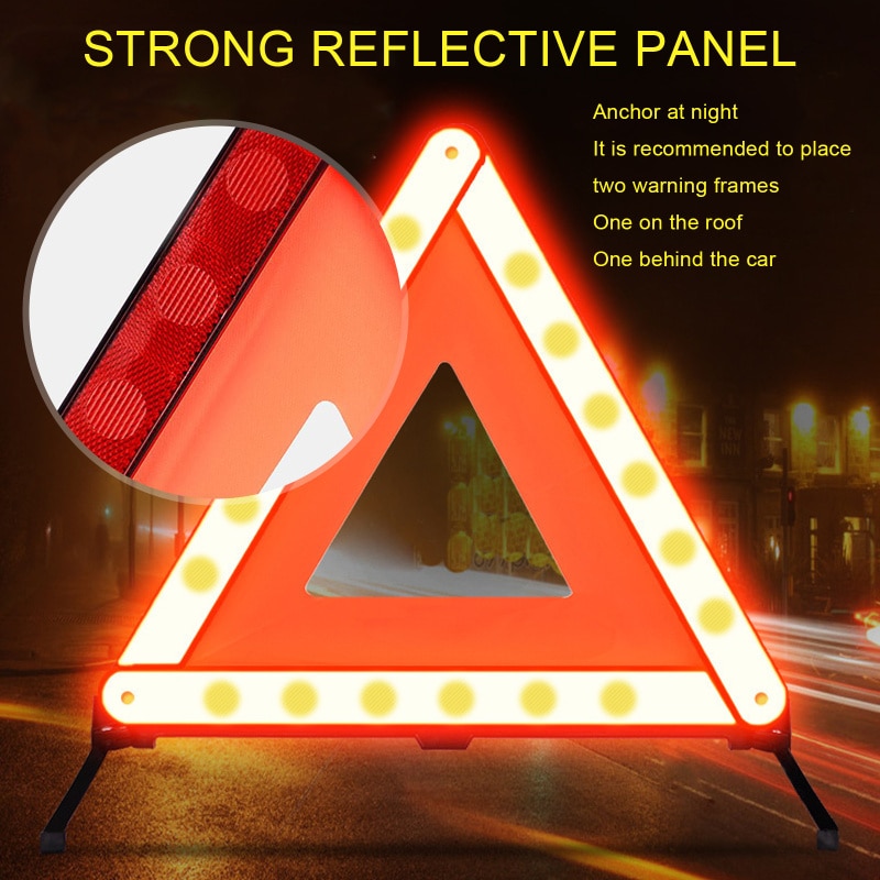 1PC Reflective Strip Car Triangle Car Stop Sign Tripod Road Flasher Triangle Emergency Warning Sign Foldable Car Accessories