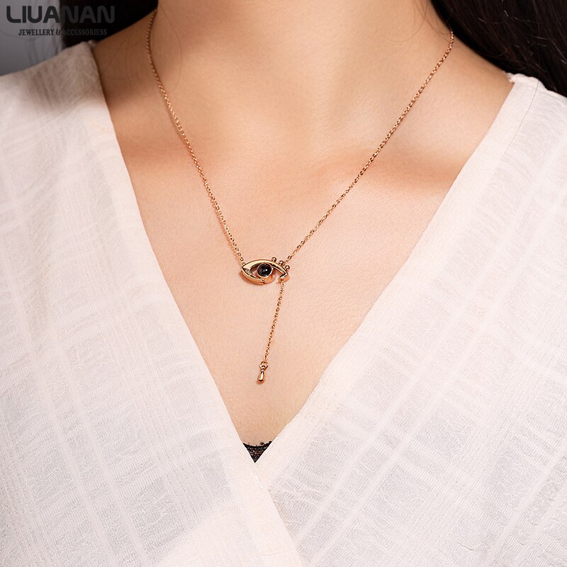 Rose Goud 100 talen I love u Projectie Hanger Ketting Oog Vorm Romantische Liefde Geheugen Bruiloft Ketting