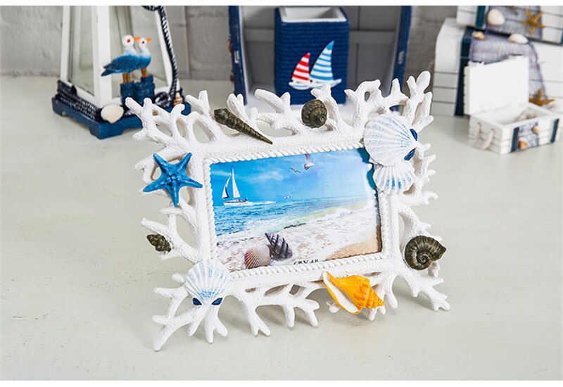 Coral Shell Photo Frame 6 Inch Resin Wedding Photo Frame Decoration Ocean Romance Mediterranean style Home Crafts