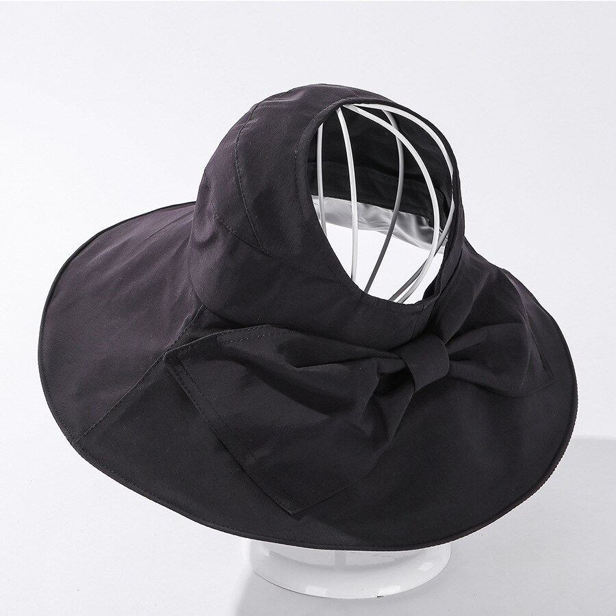 Zomer Hoeden Voor Vrouwen Lente Zomer Brede Rand Zonder Top Zon Hoeden Strik Cap Paardenstaart Hoed: Black