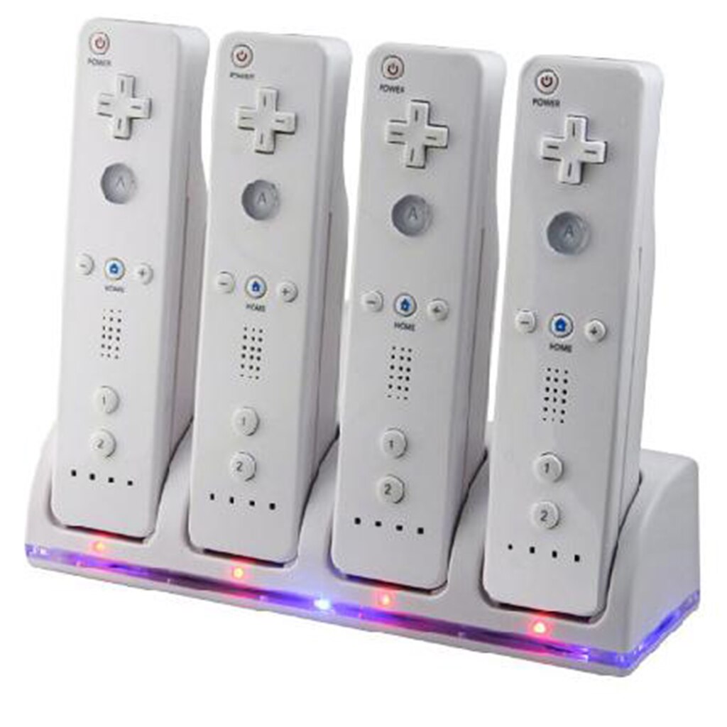 4-Port Lader Dock Laadstation + 4 Stuks 2800Mah Batterijen + Usb Kabel Voor Wii Remote Controller zwart