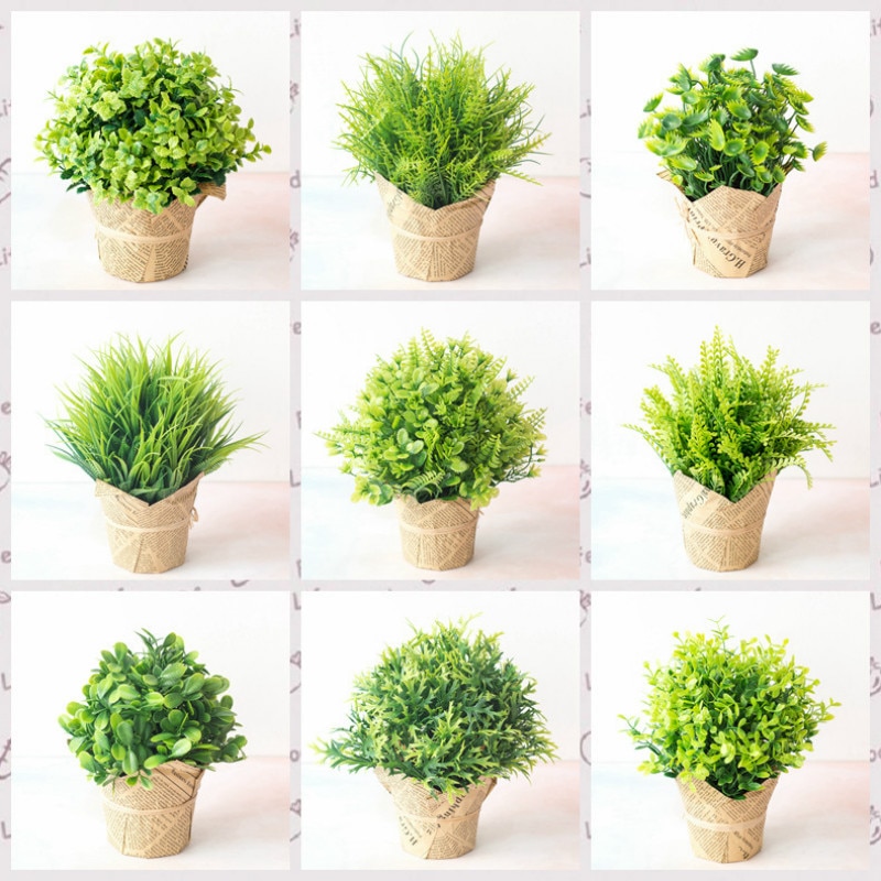 Kunstige grønne planter bonsai simulation plast lille træ potte plante potte ornamenter hjemmebord havedekoration 1 stk.