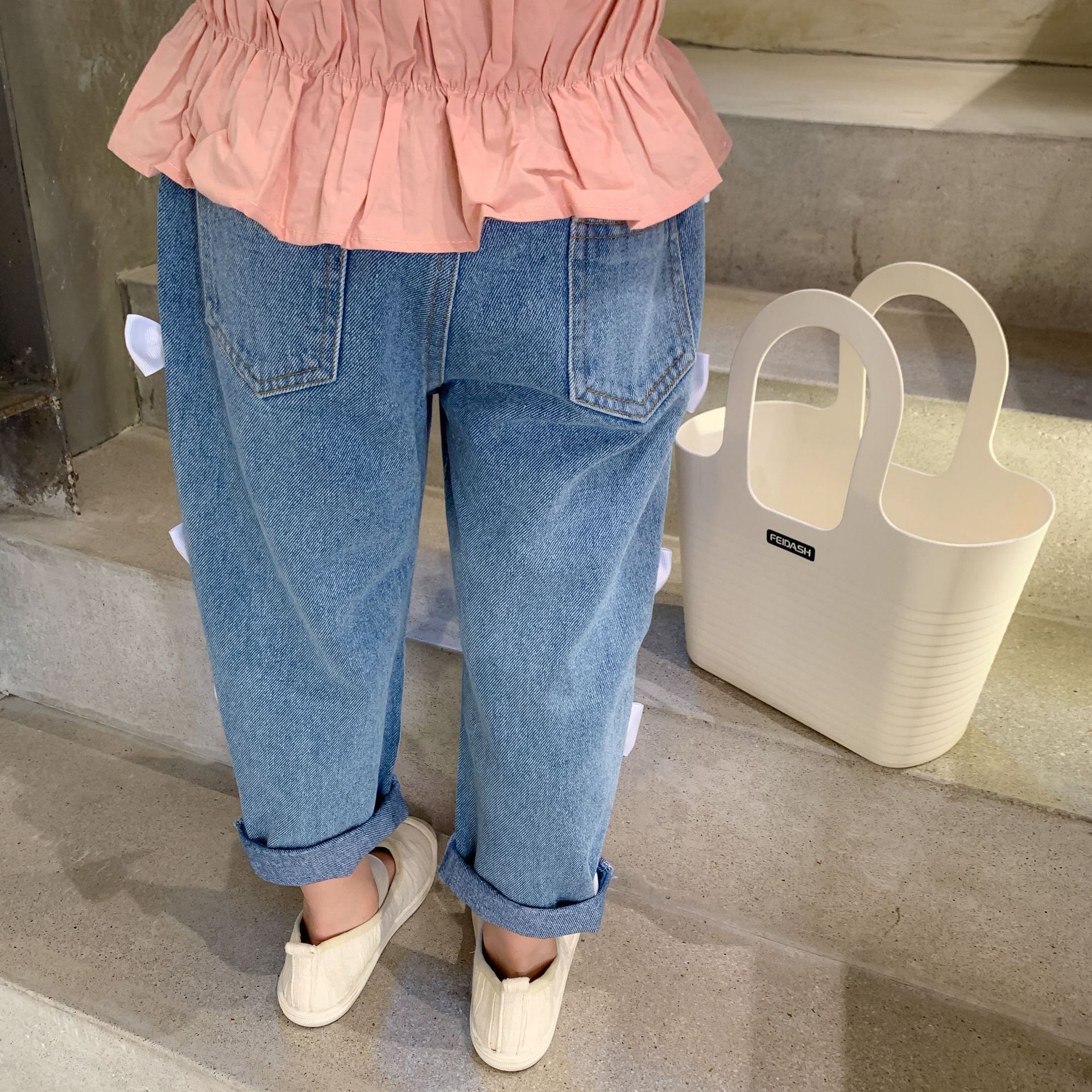 Lente Baby Meisjes Bowknots Denim Broek Koreaanse Stijl Kids Casual Zoete Jeans Kinderen Losse Broek