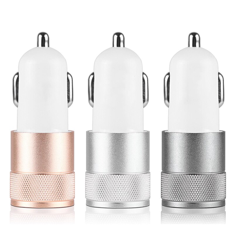 Mini Bullet Dual USB 2-Port Car Charger Aluminium Alloy Adapter Car Cable Support Car Power Outlet For IPhone IPad Mobile Phone