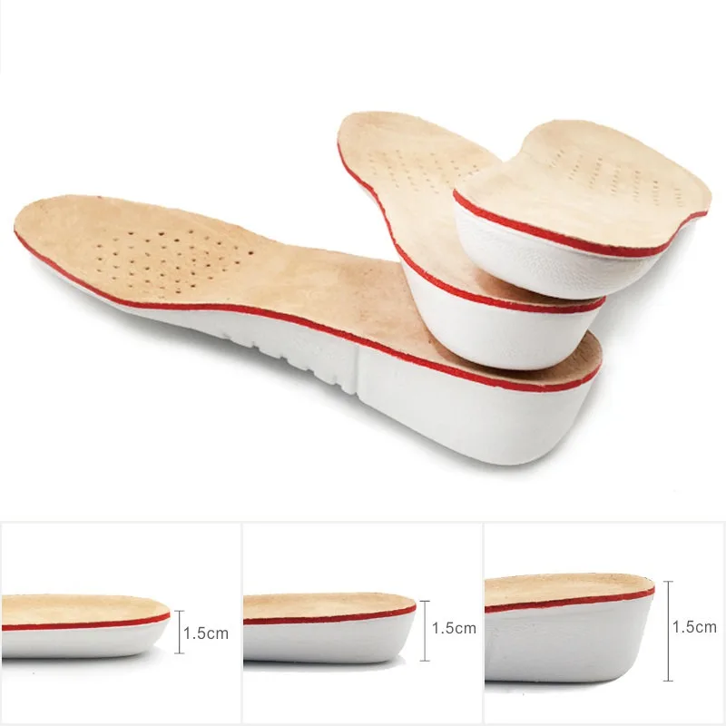 1 paar Höhe Erhöhen Einlegesohle Männer Frau Komfort Orthopädische Schuhe Einlegesohlen Echtes Leder Nicht-Slip Schuh Pads Arch Support einsätze: Black / 2.5