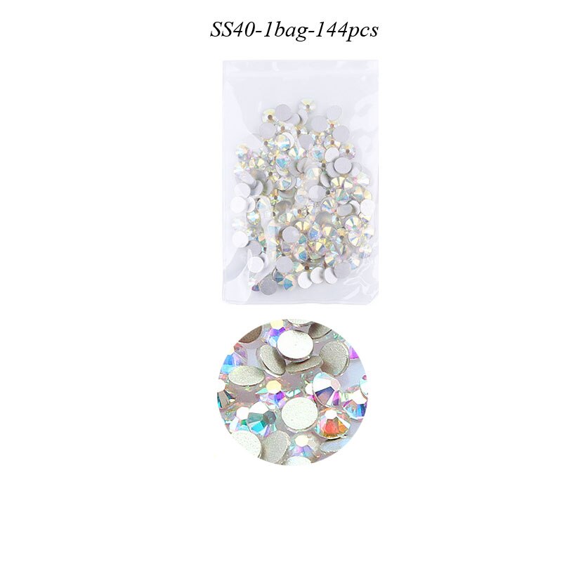 Swarovski – strass en verre à dos plat pour ongles, 1440 pièces, tailles mixtes SS4-SS50, pierres de décoration AB claires pour Nail Art, accessoires de manucure: SS40  144Pcs