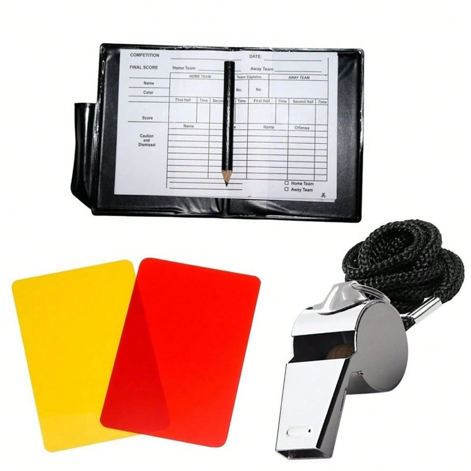 Soccer Kit - Metal Whistle with Referee Cards Set, Referee Cards for Soccer Football, Ideal Referee Kits for Game Sports: Default Title