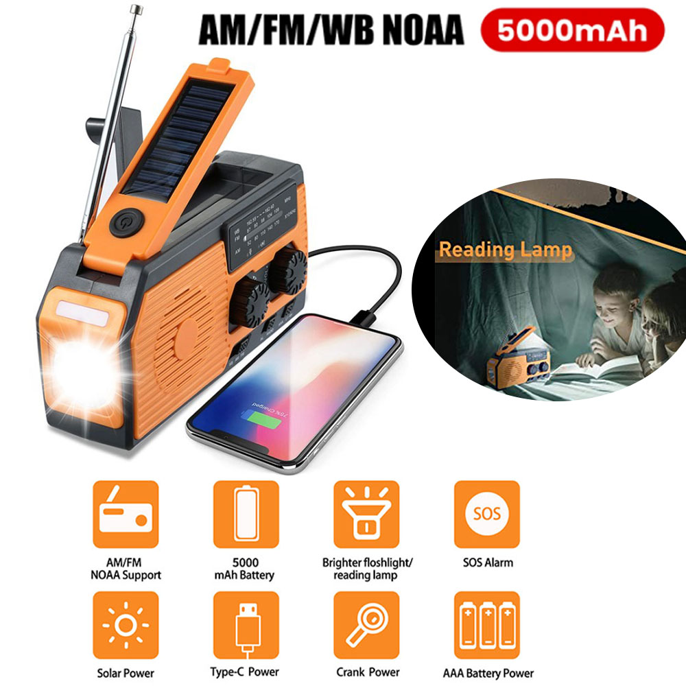 4000mAh Portable Emergency Solar Power Radio Hand Crank Charging AM/FM Weather Radio Led Reading Flashlight Bank Phone Charger: Silver