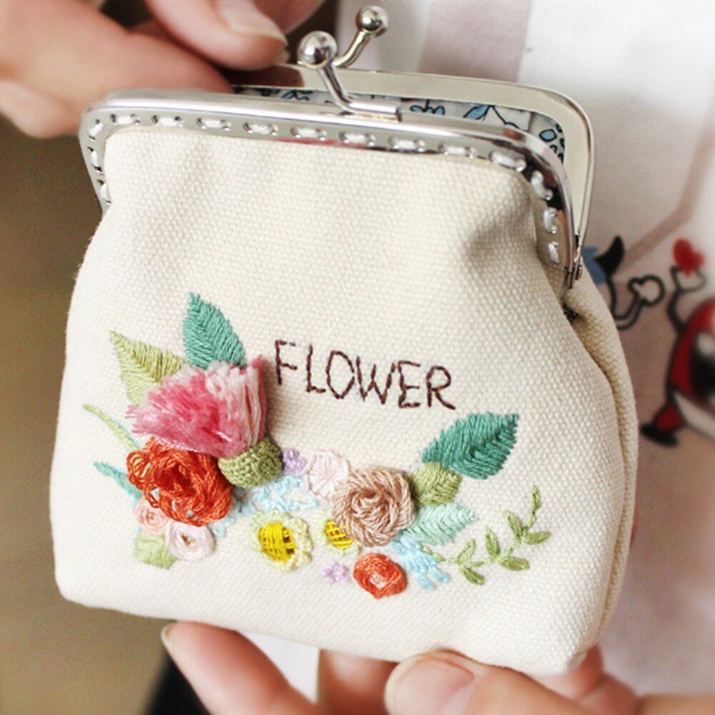 Monedero con bordado de flores para manualidades, monedero de punto de cruz con bordado, materiales de estilo chino, monedero pequeño Vintage para mujer