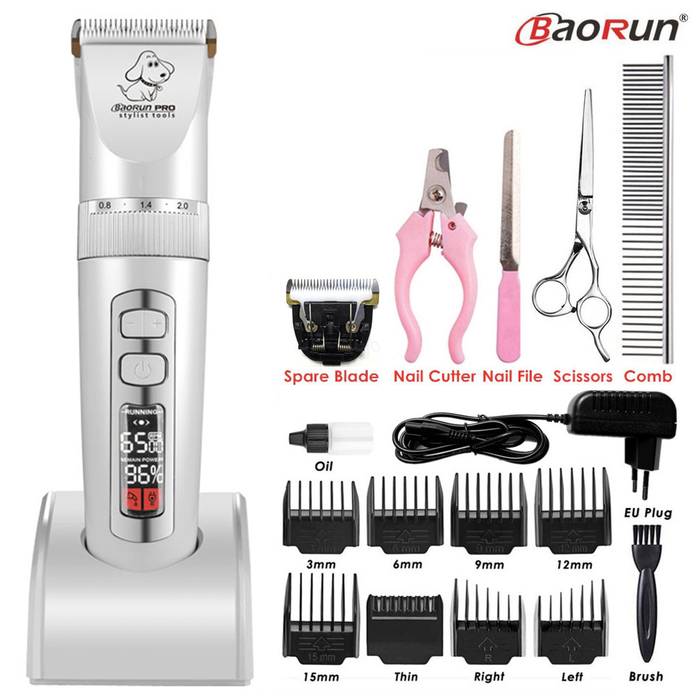 BaoRun P9 Clipper Dogs LCD Screen Pet Cat Clippers Electrical Grooming Trimmer Rechargeable Haircut Machine Animals: White B Tool Set