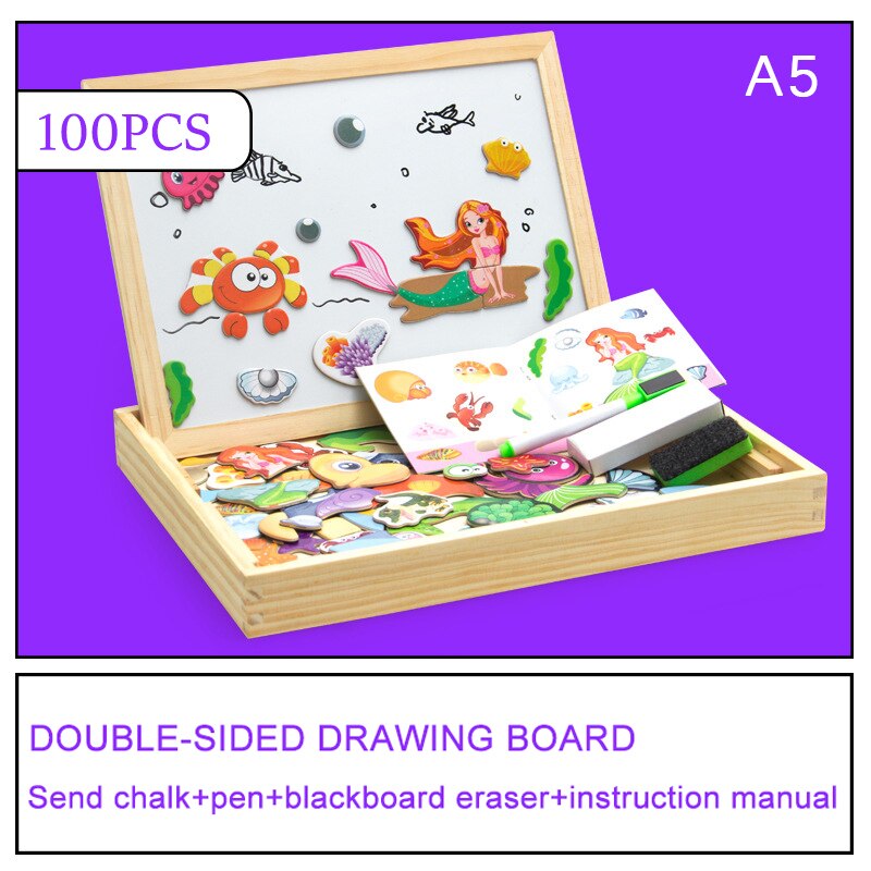 100 + Stuks Houten Multifunctionele Kinderen Animal Puzzel Schrijven Magnetisch Tekenbord Blackboard Learning Onderwijs Speelgoed Voor Kinderen: -A5