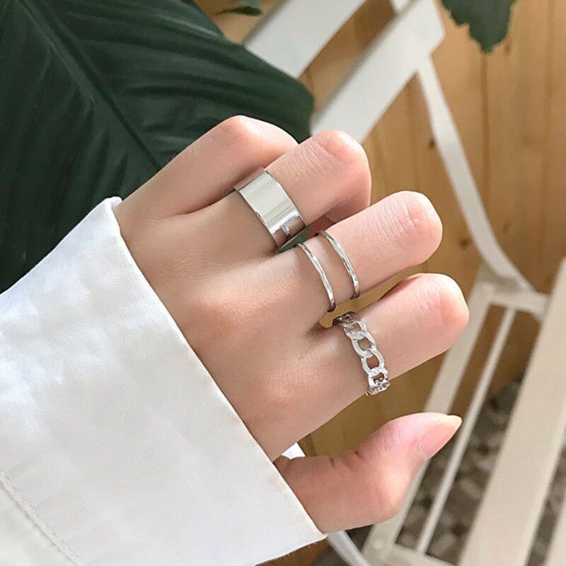 Aankomst Vrouwen Metalen Punk Goud Zilver Kleur Verstelbare Hollow Ringen Set Persoonlijkheid Geometrische Ronde Vinger Ring Sieraden