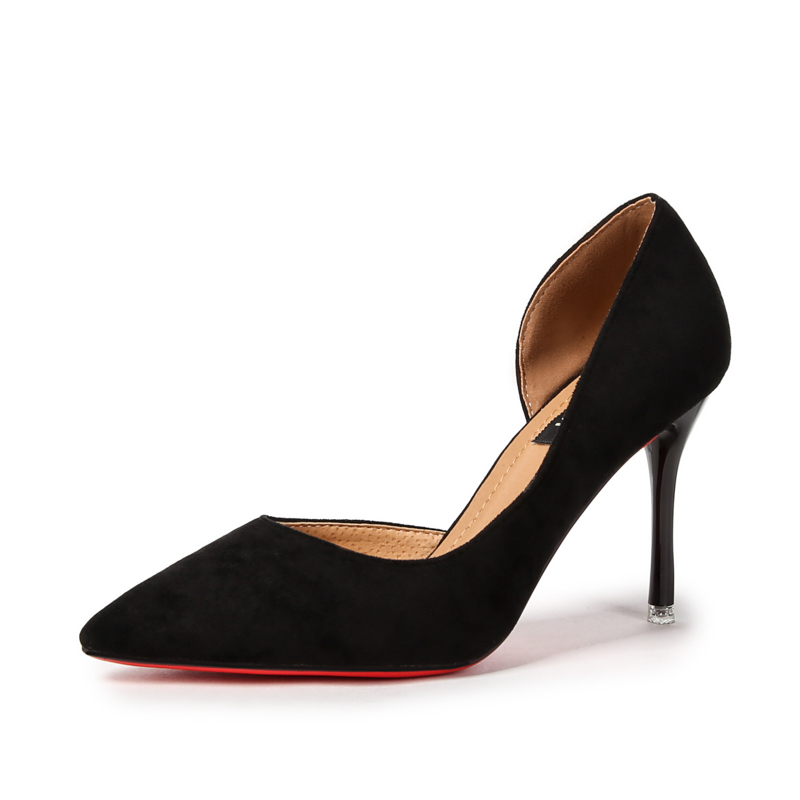 printemps nouvelles femmes talons hauts chaussures de travail en plein air chaussures de peu profonde daim bouche loisirs femmes chaussures Size35-39: Black / 7
