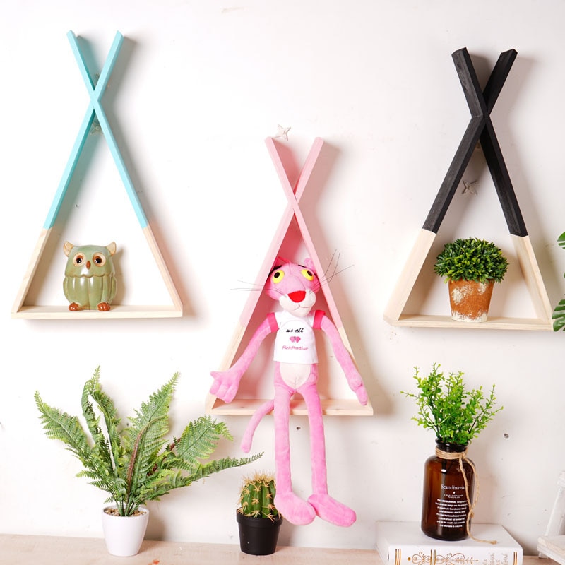 Style nordique en bois Triangle étagère mignon couleurs étagère tenture murale Trigon stockage livre étagère maison enfants bébé chambre bricolage décor