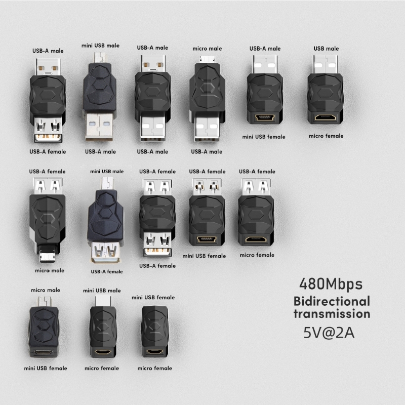 Usb to Micro USB Mini USB Adapter Converter Usb Male Female Converter 480Mbpsfor Phone Tablet Camera Charging Adaptor