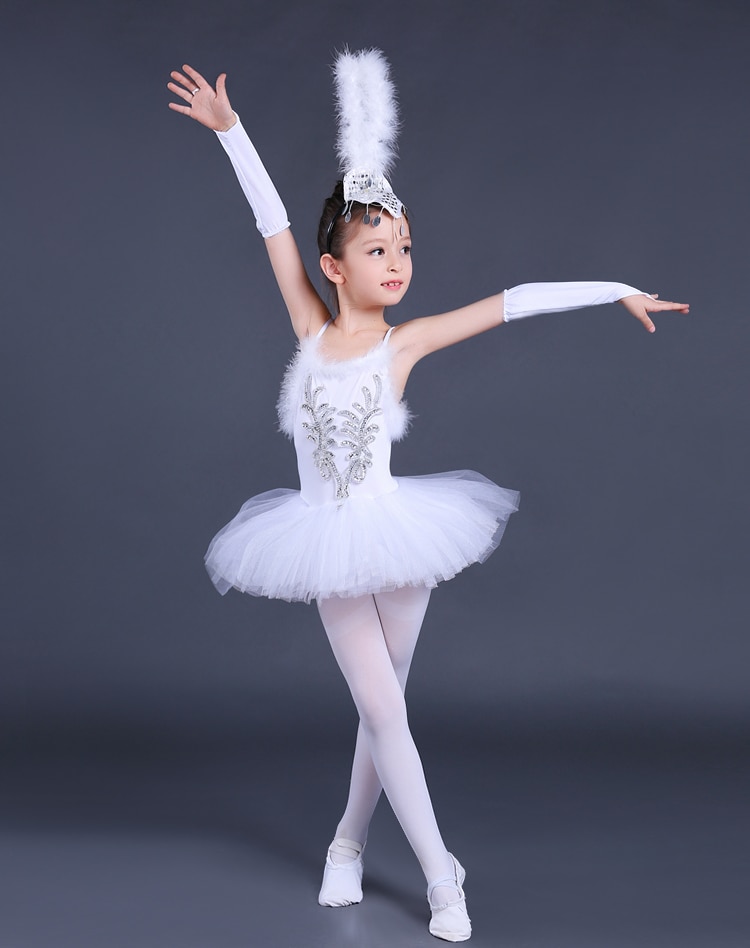 Girls Ballerina Dress Kids White Swan Lake Ballet Costumes Children Strap Dance Wear