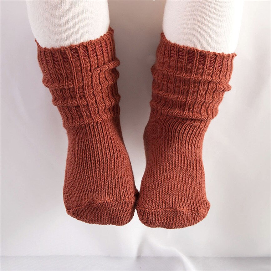 1 Pairs Sokken Baby Knie Katoen Zachte Effen Sokken Meisjes Jongens Winter Warm Houden Sok Gebreide Comfortabele Sockings: Brown / S