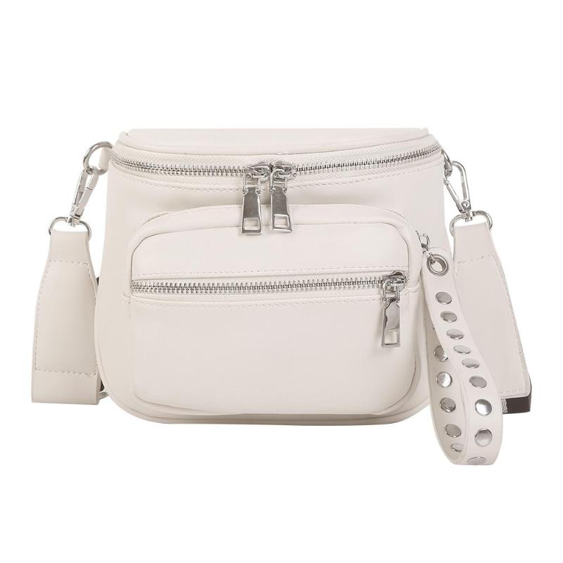 Female Casual Solid Color Shoulder Messenger Handbags Women Leather Large Capacity Zipper Crossbody Bags bolsa feminina: White