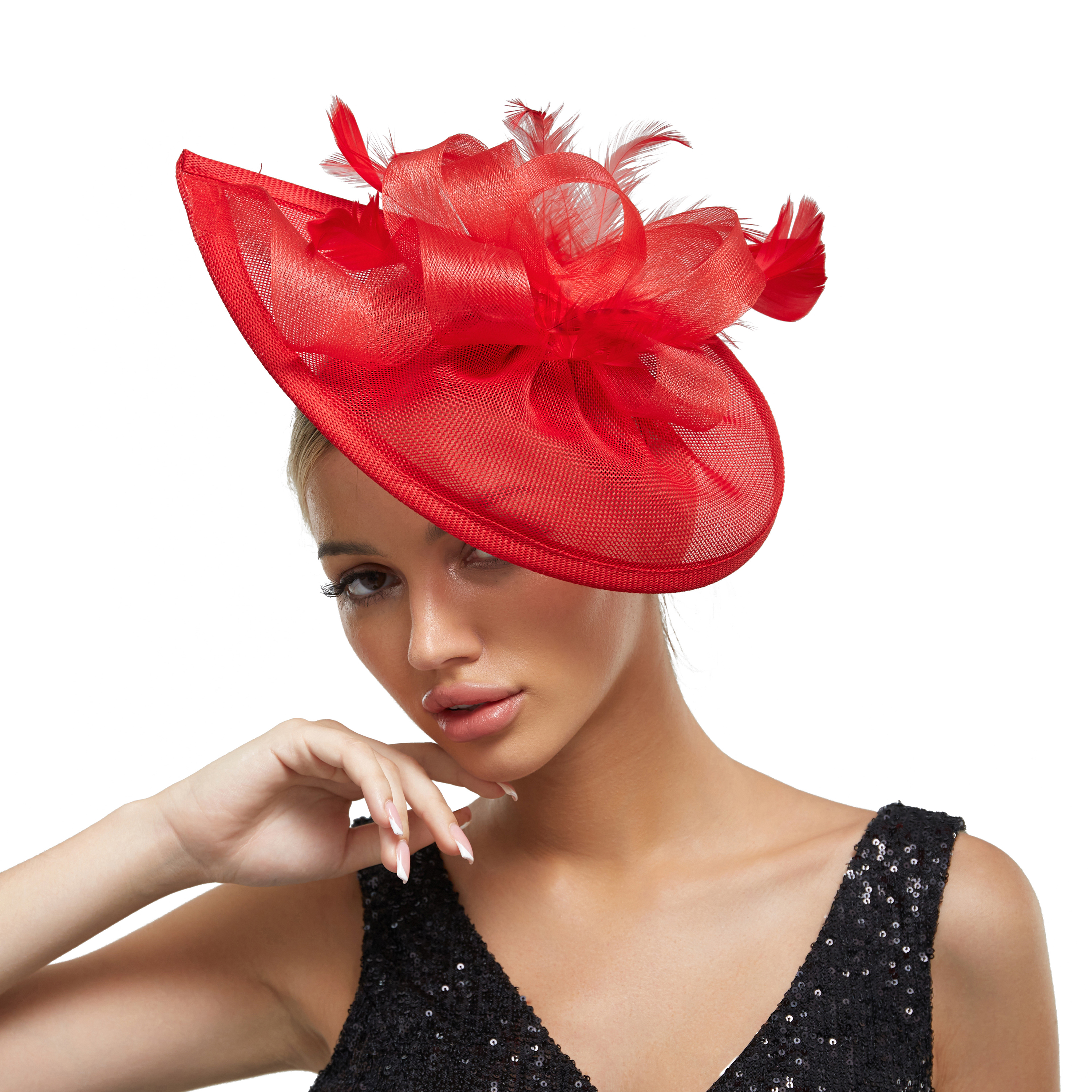 Charmante Fascinators Veer Bruiloft Mesh Hoed Bloem Bruid Cocktail Tea Party Hoofddeksels Vrouwen Hoed Hoofdband Haaraccessoire: Sky Blue