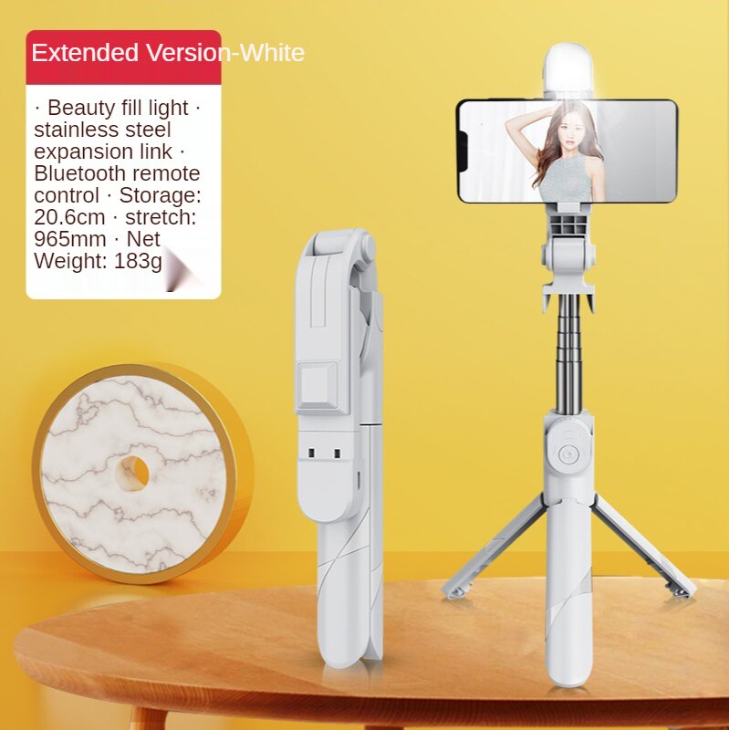 XT02 Detachable Clip Bluetooth Selfie Stick Universal Horizontal and Vertical Tripod Selfie Stick Phone Bracket Photograph: white-2