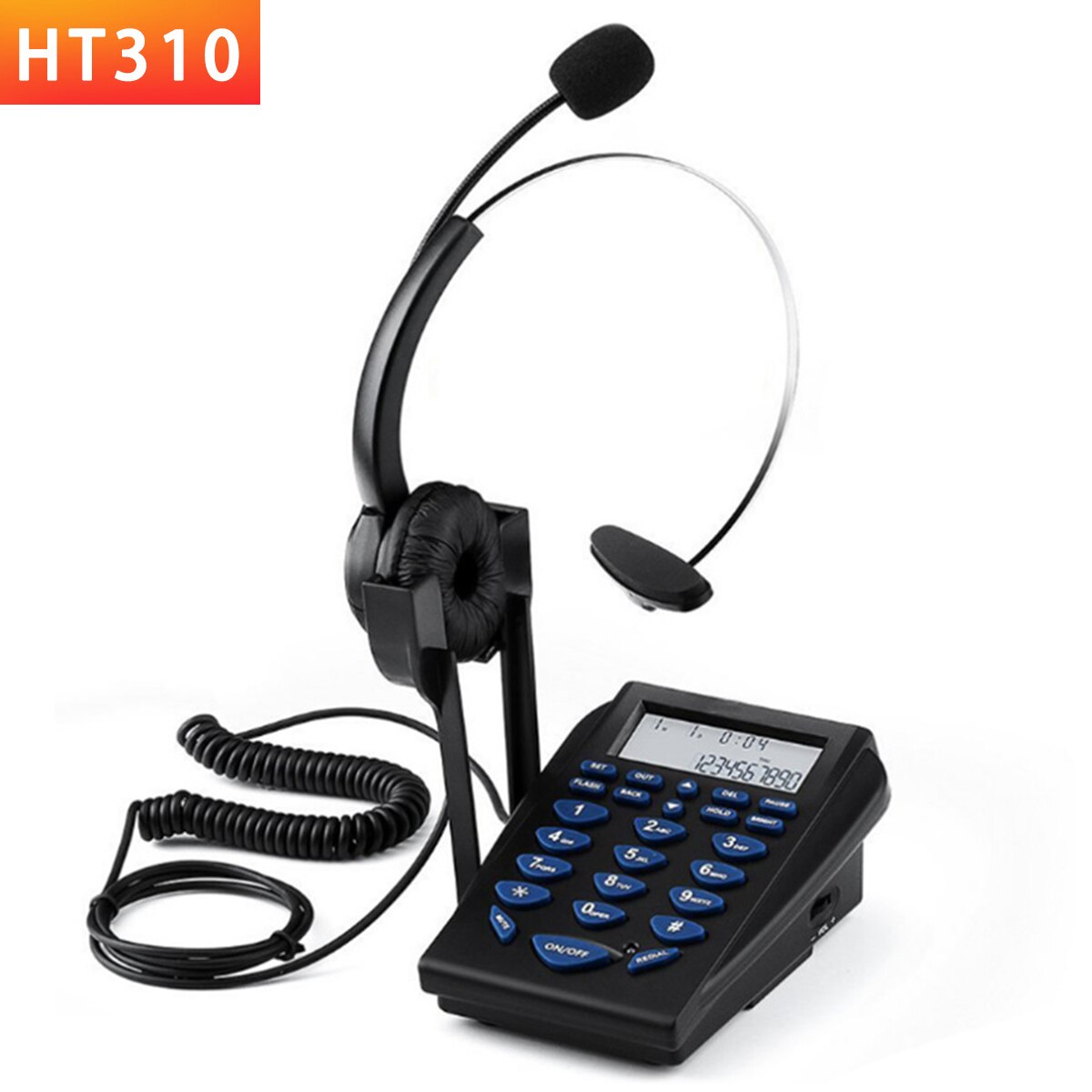 Call center telefon dialpad telefon med ledning med støjreducerende mono headset klar voice caller id genopkald