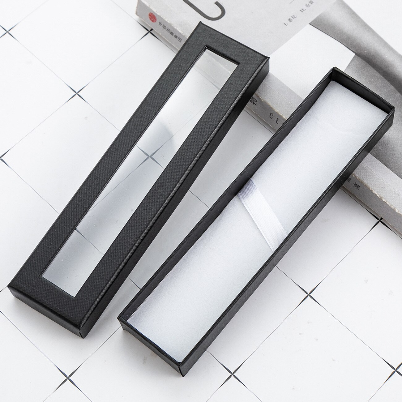 Pen Box Transparent Window Paper Packaging Gel Pen Box Pencil Cases Pen Boxes and Packaging Jewelry Box Pencil Box: Black