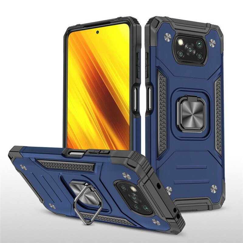 Shockproof Armor Ring Case Voor Xiaomi Poco X3 Pro Telefoon Cover Hybrid Hard Pc Soft Frame Beugel Case Voor Poco f3: For POCO X3 Pro / Blue