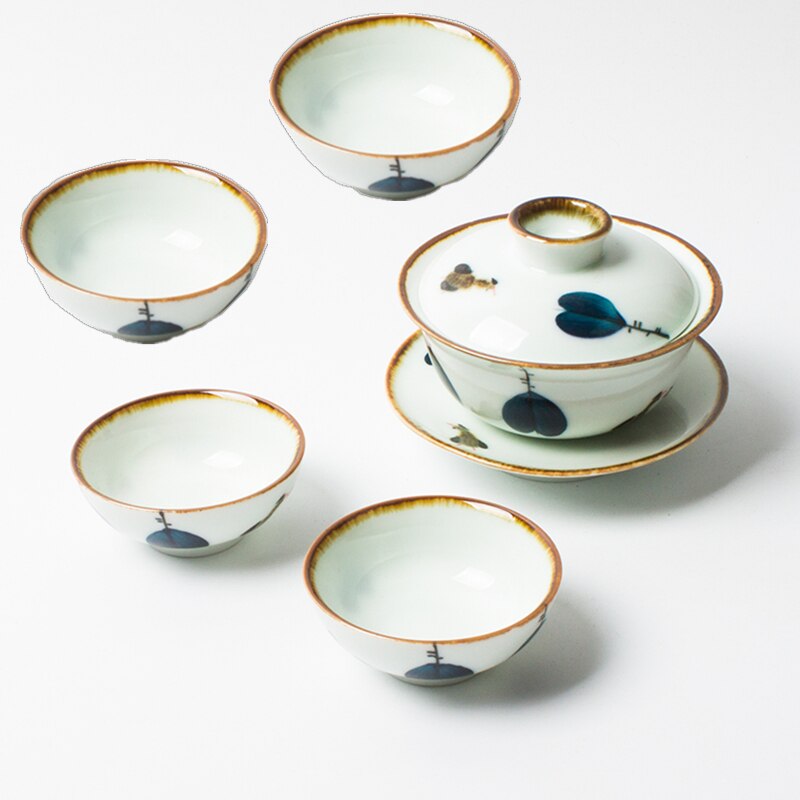 Hand Geschilderd Japanse Kippen Gaiwan Voor Thee Keramische Grappige Terrine Met Deksel Theewaar Cup Bowls Bladeren Chawan Kong Fu Thee set: Tureen and 4pcs cup