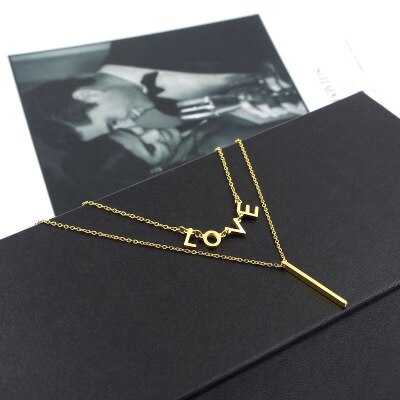 Dubbele Kettingen Kettingen Vrouwen Party Rvs Gold Love Letter Hanger Kettingen Collier Bijoux